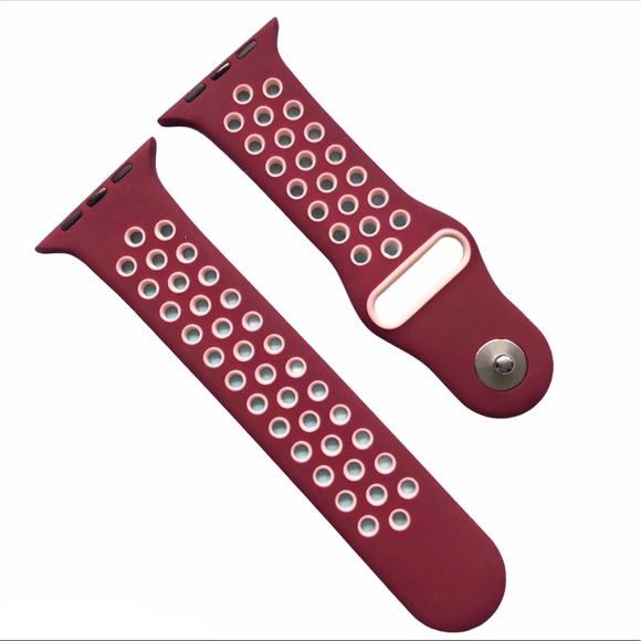 5/$20 NEW Maroon Pink Holes Silicone Sport Band Apple Watch 44/45/49 mm S/M - Picture 1 of 9